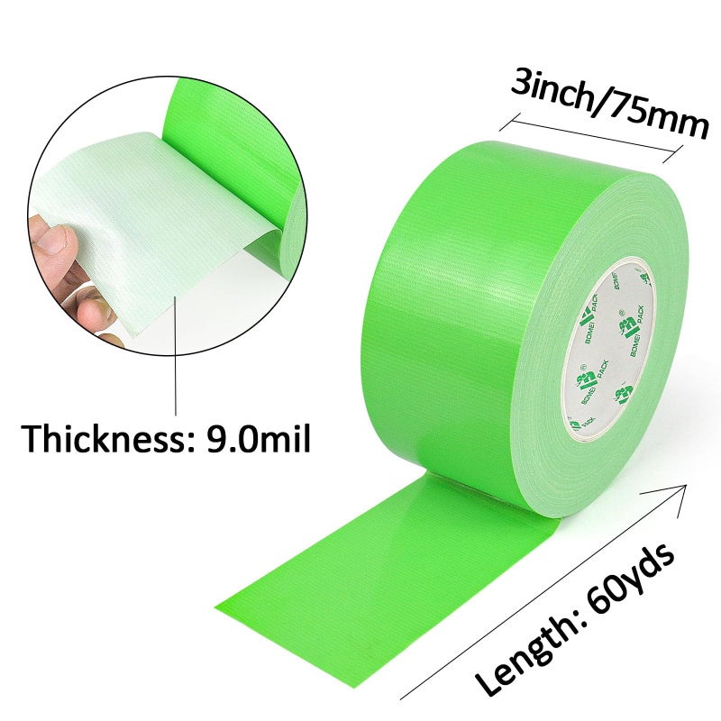 BOMEI PACK Green Duct Tape 3 inches Wide, Heavy Duty Industrial Strong Color Duct Tape 9.0mil x 60yds for Indoor Outdoor Use, Multi Purpose Home Repair - Image 2